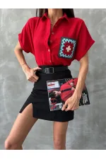 Topshow Kırmızı  Çiçek Cepli Toptan Gömlek
