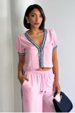 Veste en jean rose à détails | Topshow