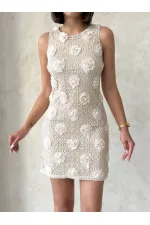 Çiçekli Dantel Toptan Elbise - Taş | Topshow