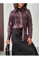 Chemise en similicuir à franges tombantes F 2043 - Bordeaux