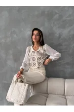 Gilet court à motif floral en gros | F0025 - Marron pierre | TOPSHOW | F0025