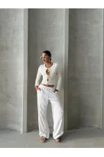 Chemisier à nouer sur le devant en gros - Crème | TOPSHOW | F1705