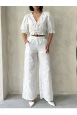 Nakışlı  Pantolon - Krem | Topshow