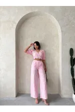 Embroidered Blouse with Scallop Detail - Pink | Topshow