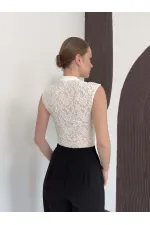 D 2997 KOLSUZ DANTEL BLUZ - KREM