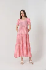 Robe longue rayée fuchsia Topshow en gros