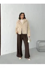 Topshow - Toptan Suni Kürk Kadın Mont - Taş