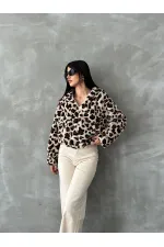 Bskılı Pejuş Toptan Mont - Açık Taş Leopar | TOPSHOW | F1654