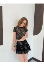D 2996 EMBELLISHED LACE SKIRT - BLACK D 2996 EMBELLISHED LACE SKIRT - BLACK