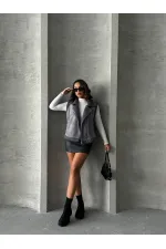 Gilet en daim gris à col en fourrure - Vente en gros | TOPSHOW | F1532