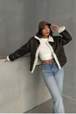 Manteau à col en fourrure nubuck en gros - Crème kaki | TOPSHOW | F1553