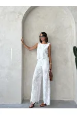 Nakışlı Pantolon - Beyaz | Topshow