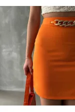 Jupe au-dessus du genou avec chaîne de taille - Orange (vente en gros) | TOPSHOW