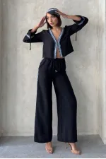 Kot Şeritli Toptan Pantolon   Siyah | Topshow | F1890