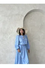 Embroidered Front Tie Wholesale Blouse - Light Blue | Topshow | F1902