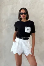 Nakışlı Toptan Şort - Beyaz | Topshow