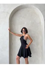 Şeritli Kolsuz Elbise - Siyah | Topshow