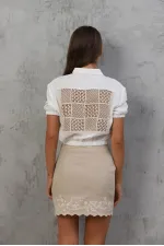 Topshow Krem Arkası Güpürlü Toptan Gömlek