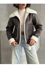 Süet Peluş Toptan Mont - Haki Krem | TOPSHOW | F1856