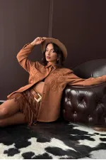 Chemise Topshow en daim scuba brodé - Beige | Automne/Hiver 2024