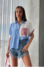 Topshow Blue Powder Front Pocket Wholesale Shirt