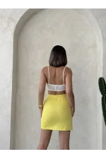 Pullu Kot Etek - Sarı | Topshow