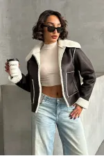 Süet Peluş Toptan Mont - Haki Krem | TOPSHOW | F1856