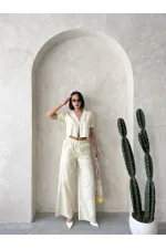 Striped Blouse with Guipure Detail - Yellow | Topshow