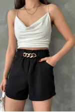 Short noir à poches et ceinture Topshow en gros