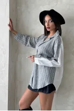 Kot Detaylı Toptan T-Shirt - Krem Mavi | Topshow | F1917