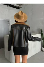 Manteau zippé en cuir Amine - Noir et marron | TOPSHOW | F1511