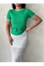 T-shirt Topshow crème émeraude à col rond en gros