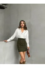 Noktalı Toptan Etek - Haki | TOPSHOW | F1627