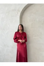 Kraşlı Saten Önden Bağlamalı Toptan Bluz - Bordo | Topshow | F1916