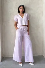 Güpür Detaylı Çizğili Pantolon - Pembe | Topshow