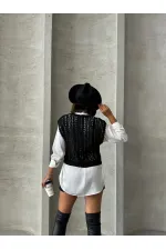 Topshow Black Braided V-Neck Wholesale Blouse