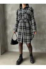 Kazayağı Ekose Toptan Elbise - Siyah Ekose Kazayağı | TOPSHOW | F1118
