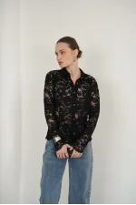 Chemises en dentelle brodée en gros - Noires | F2081 - Topshow