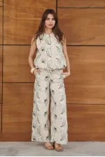 Topshow Embroidered Linen Trousers - Stone | F2008