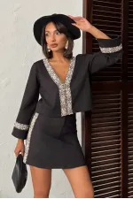 Veste zippée en daim scuba à rayures Topshow - Noir | F1971