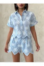 Nakışlı Toptan Gömlek - Mavi | Topshow