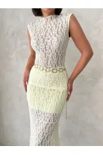 Blouse en dentelle à manches zéro - Jaune (vente en gros) | Topshow