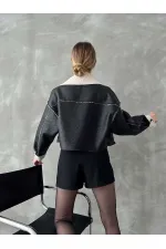 Nubuk Yakası Kürklü Toptan Mont - Siyah | TOPSHOW | F1577