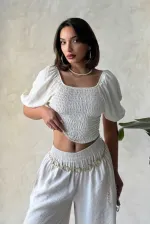 Topshow Light Stone Striped Gipel Wholesale Blouse