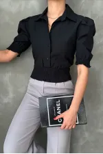 Chemise Topshow noire à boutons en gipel, vente en gros