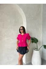 Topshow Fuşya Önden Bağlamalı Poplin Toptan Bluz