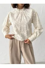 Topshow - Chemisier brodé à manches longues pour femme (vente en gros) - Élégant et moderne - Pierre