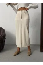 Jupe en velours côtelé Topshow en gros - Crème | F2033