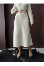 Topshow Scuba Suede Skirt - Stone | F2004