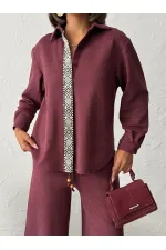 Topshow Stripe Detailed Scuba Suede Shirt - Claret Red | F1973